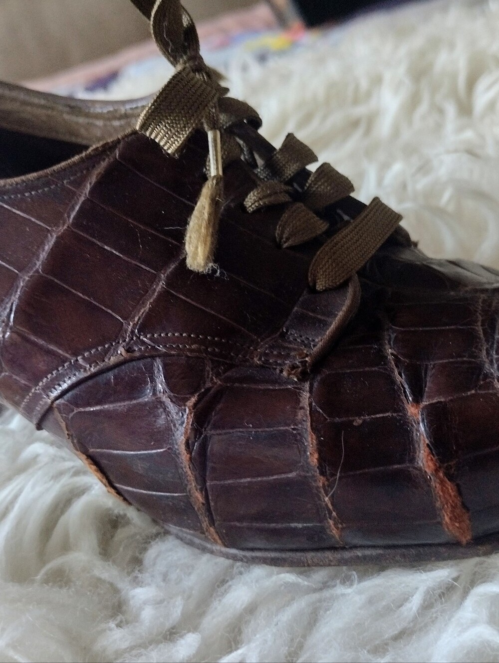 Vintage Crocodile Burgundy Brown Leather Oxford.